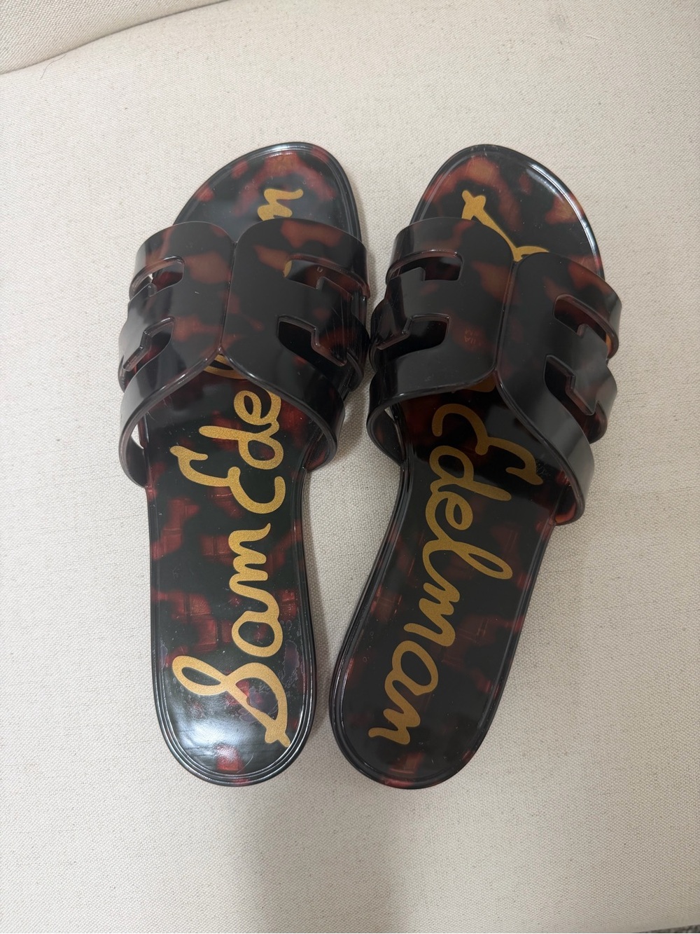 Sam Edelman Tortoise Jelly Slide Sandals - Brown & Black